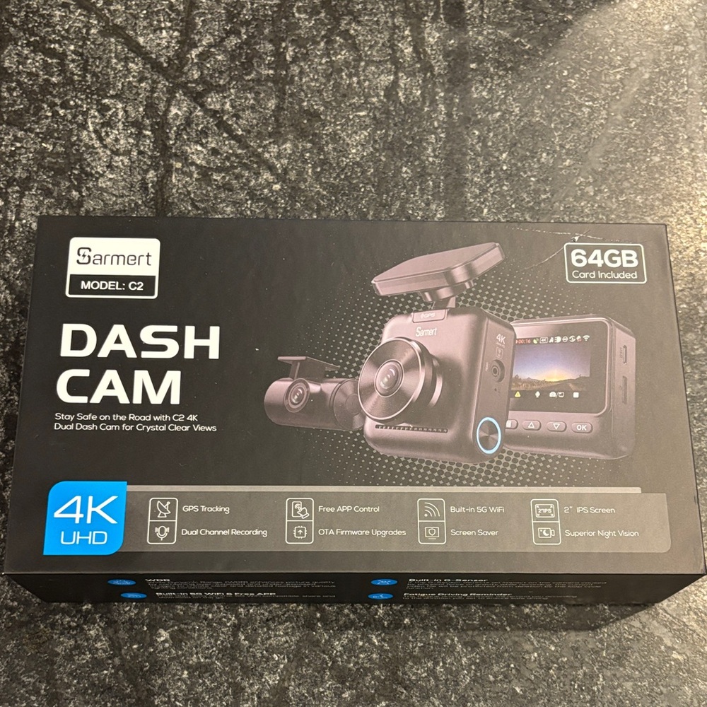 Sarmert model C2 Blackb Dash Cam with 64GB Card